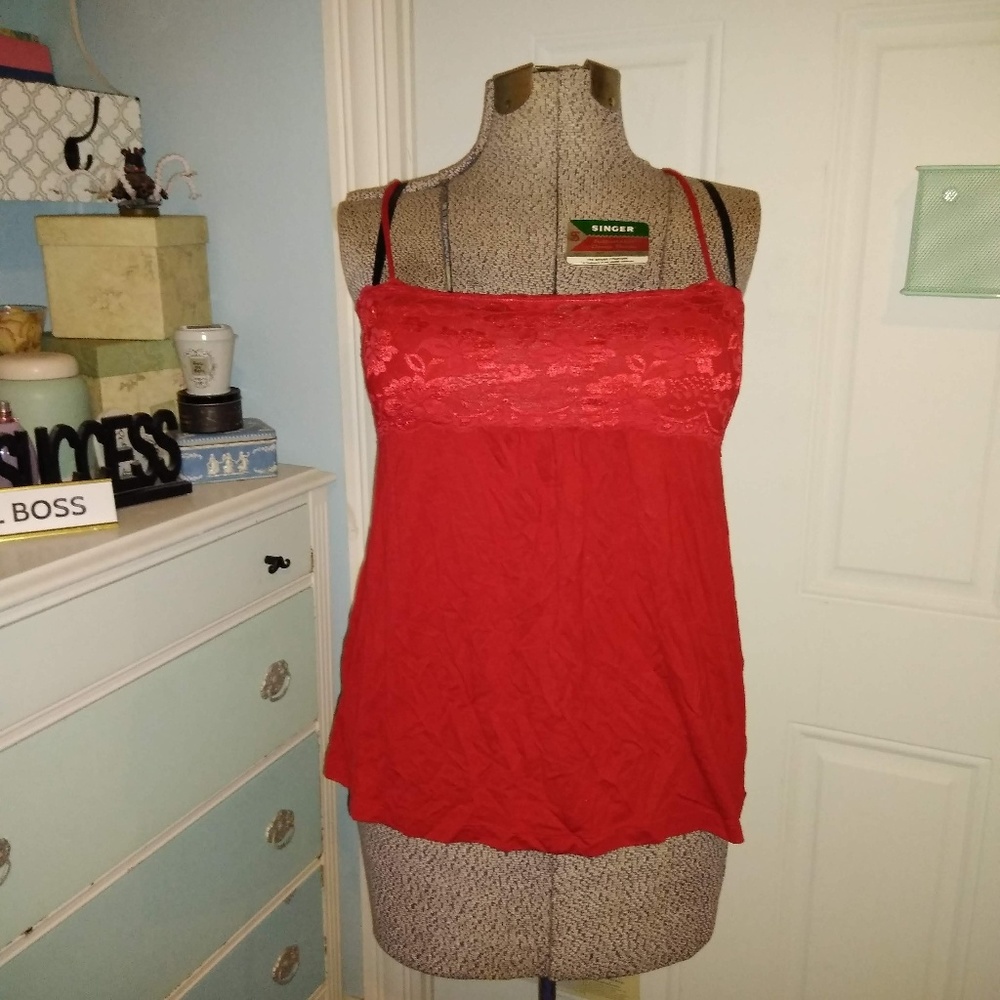 Maurice,XL, red, cotton and lace, tank top.